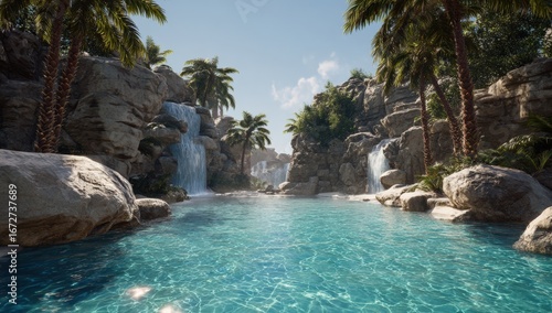 Tropical waterfall scene