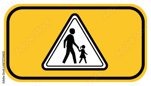 Yellow Pedestrian Crossing Warning Sign.