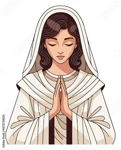 A Woman in Prayer with Eyes Closed and Hands Clasped.