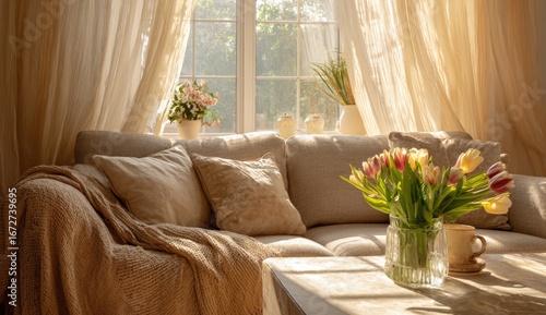 Wallpaper Mural Cozy living room bathed in sunlight (2) Torontodigital.ca