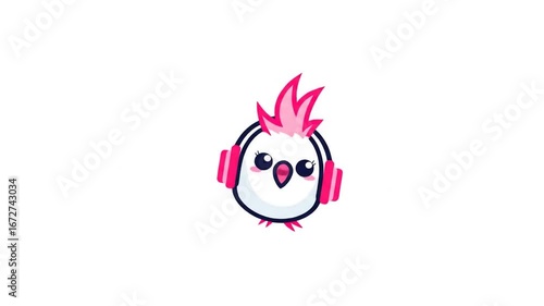 Cute cartoon bird with headphones