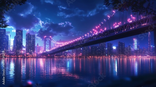 Magical snowy city skyline with glowing skyscrapers and winter lights image © MiltonKumar