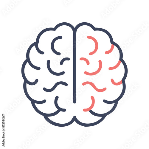 Human Brain Halves Stroke Icon Mental Health Symbol