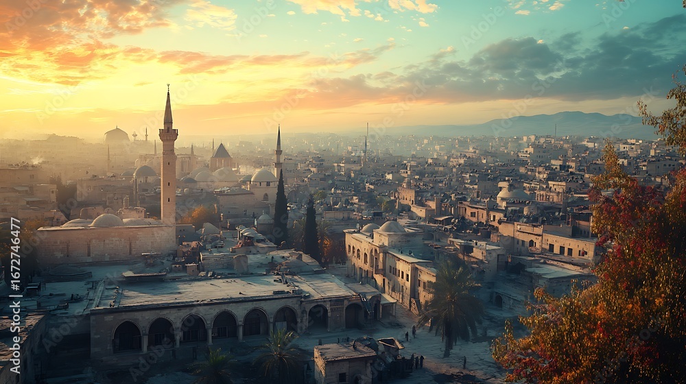 Fototapeta premium Majestic skyline of damascus syria capital high resolution picture