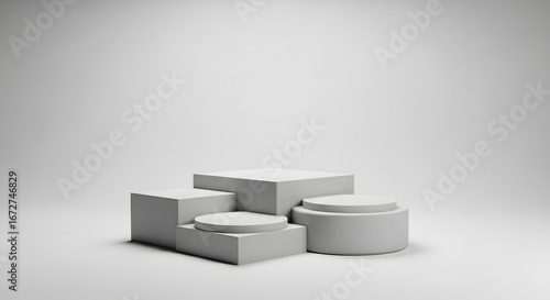 Minimal White Podium with Geometric Shapes for Product Display