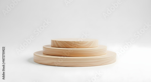 Round wooden podium with three levels