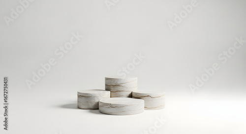 3D round marble stone podium with four levels