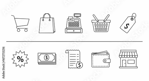 Shopping Icons Vector Illustration Set - Retail & Commerce