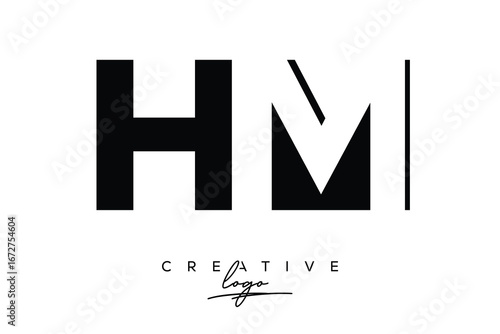 HM Creative Minimalist Negative Space Latter Logo with Modern Monogram for Branding and Business Lettermark Logo with Initial Letters Logo Design for Branding.