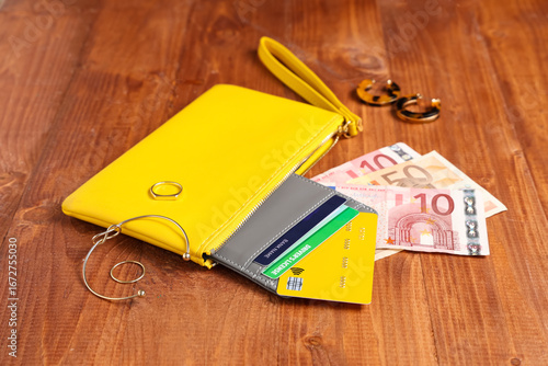 Grey holder with credit car...