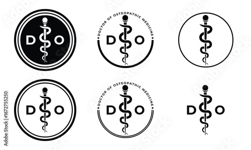 6 DO Circular Logo Designs Doctor of Osteopathic Medicine 24/7 Hospital Emergency Vector Illustration Set