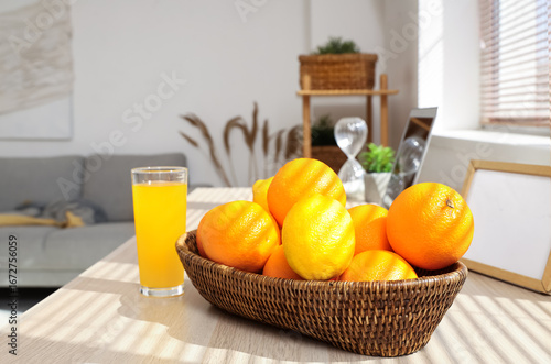 Glass of orange juice and w...