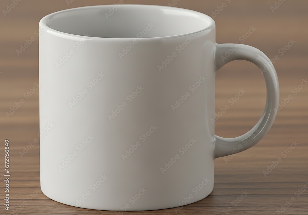 Fototapeta premium Minimalist white mug showcasing a smooth surface and curved handle design
