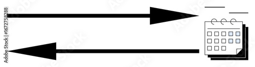 Leftward and rightward arrows next to a calendar with marked dates, referencing balance, direction, or scheduling. Ideal for time management, planning, timelines, directions, organization deadlines