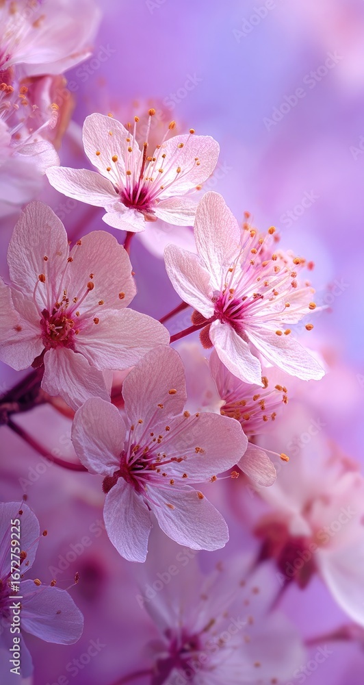 Obraz premium Pink cherry blossoms, spring bloom, soft focus, garden background, phone wallpaper