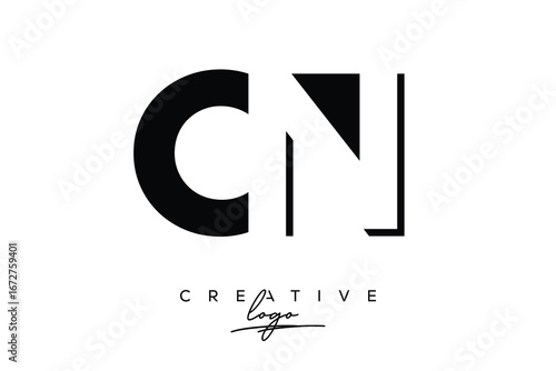 CN Creative Minimalist Negative Space Latter Logo with Modern Monogram for Branding and Business Lettermark Logo with Initial Letters Logo Design for Branding.