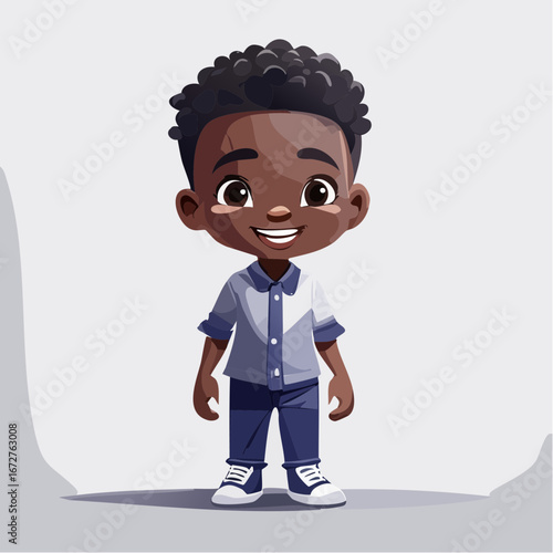 Vector Image:  Cute Cartoonish Little Afro-American Boy 2