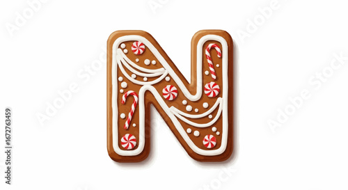 Alphabet letters in the christmas theme christmas vector gingerbread letter n christmas holiday cookie festive season sweet treat dessert baking confectionery design