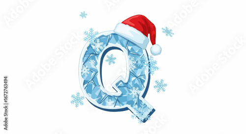 Alphabet letters in the christmas theme christmas vector festive winter alphabet q ice letter with santa hat and snowflakes christmas holiday season decoration