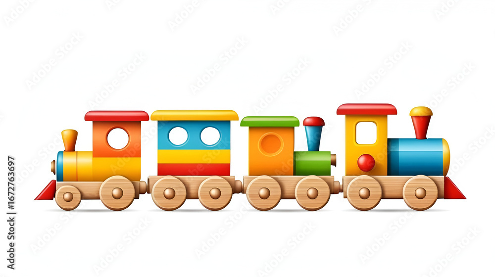 Naklejka premium Wooden train children toy for creativity isolated on transparent background