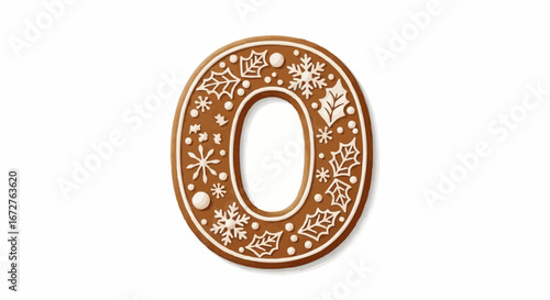Alphabet letters in the christmas theme christmas vector gingerbread christmas cookie number zero decorated with snowflakes and holly leaves festive holiday treat design