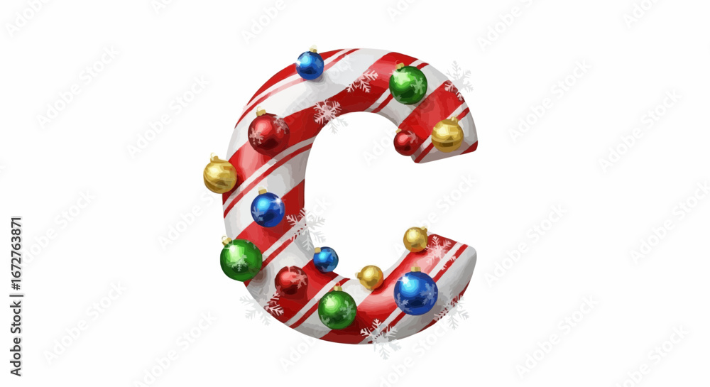 Alphabet letters in the christmas theme christmas vector christmas candy cane c letter with ornaments holiday season festive decoration for greeting card design Alphabet letters in the christmas theme christmas vector christmas candy cane c letter with ornaments holiday season festive decoration for greeting card design
