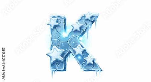 Alphabet letters in the christmas theme christmas vector ice letter k with stars and icicles winter alphabet frozen font christmas design element holiday decoration