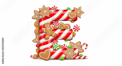 Alphabet letters in the christmas theme christmas vector christmas letter e candy cane gingerbread cookies holiday season festive decoration design element graphic