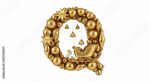Alphabet letters in the christmas theme christmas vector christmas wreath gold ornaments sleigh bells stars holiday season festive decoration celebration design