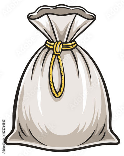 Cartoon Styled Sack or Bag with Tied Rope, Graphic Vector Illustration