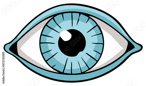 Bright blue human eye illustration with distinct pupil and iris representing vision and sight