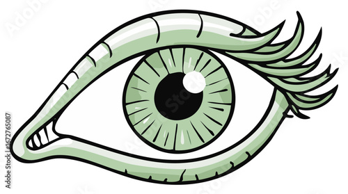 Stylized Light Green Eye Cartoon Eyelashes Iris Pupil Vision Sight Look Illustration