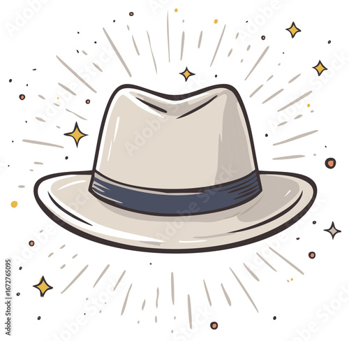 Stylish Fedora Hat Illustration with Retro Design Elements