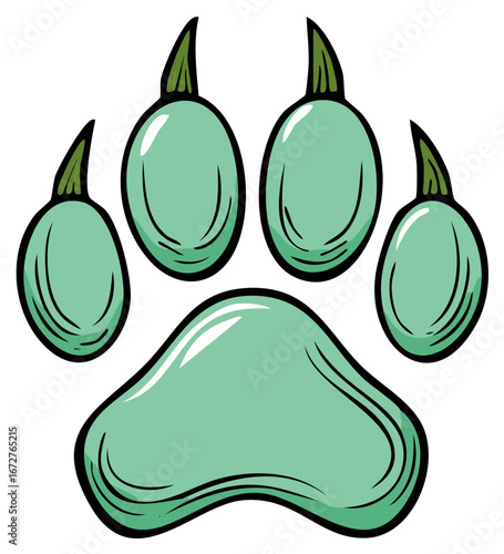 Green Paw Print With Claws And Bold Outline