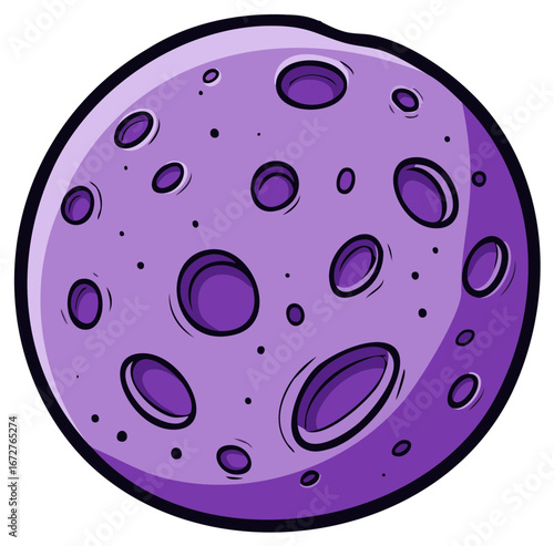 Whimsical Purple Moon Surface with Craters and Spots, Celestial Body