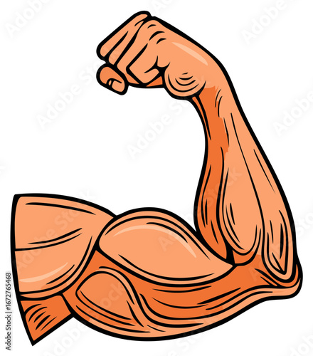 Cartoon illustration of an arm flexing bicep muscles
