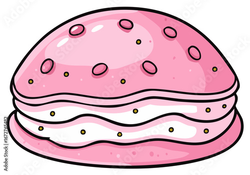 Cute Pink Meringue Cookie with Cream Filling and Chocolate Chips
