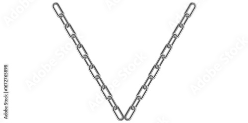 Stunning Silver Chain Isolated On White Background, Antique Jewelry Vector Illustration.	