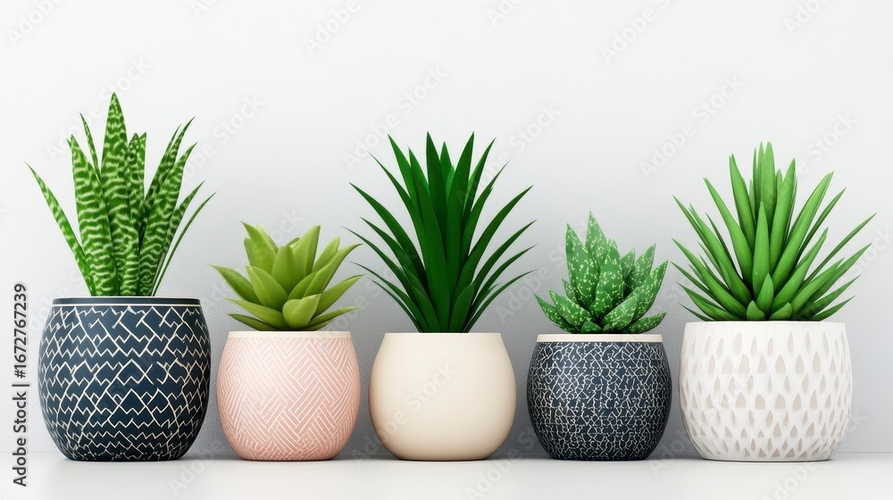 Fototapeta premium Succulent Plants in Modern Pots for Contemporary Home Decor