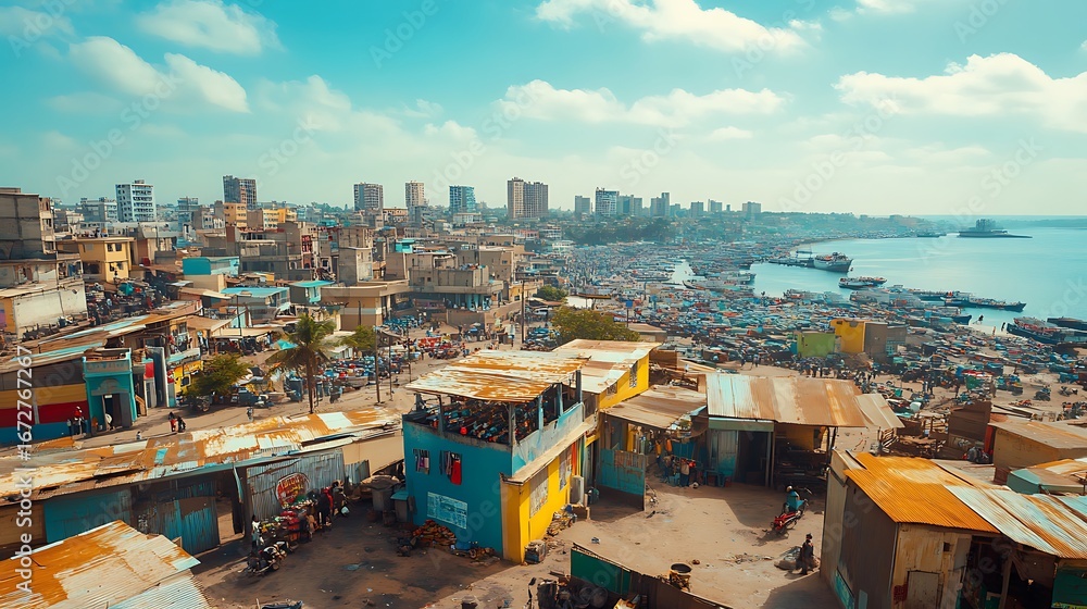 Fototapeta premium Senegal dakar capital waterfront urban houses scene high resolution picture