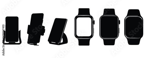 set of smartwatch silhouette for technology lifestyle and digital device design