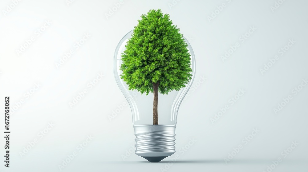 Sustainable Concept of Tree Growing Inside Light Bulb Symbolizing Nature Sustainable Concept of Tree Growing Inside Light Bulb Symbolizing Nature