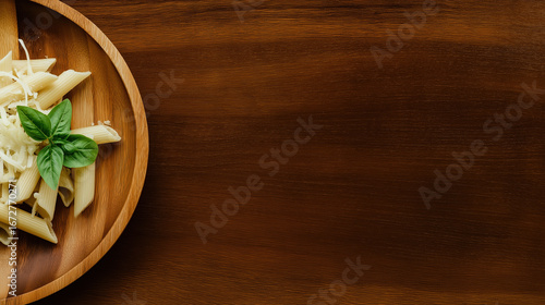 Wallpaper Mural Delicious pasta served on a wooden plate with fresh herbs and cheese at a home kitchen Torontodigital.ca