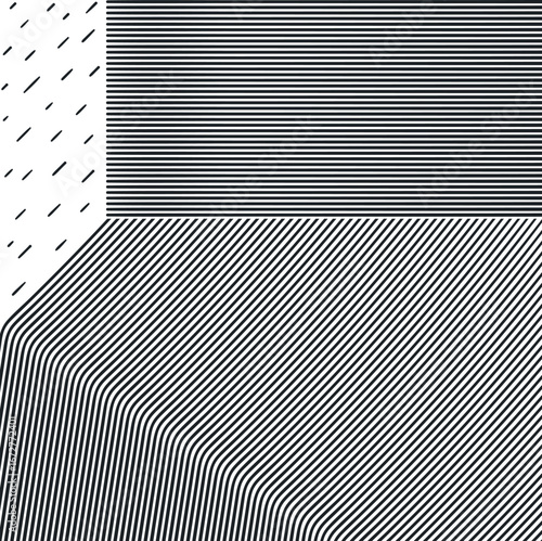 Line art with horizontal lines and curved stripes. There are also small dashes, like rain.