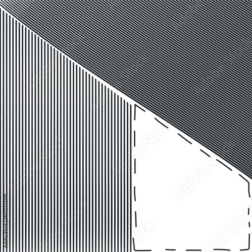 Vertical and diagonal striped masses and a broken frame at the bottom.