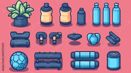 Gym equipment and plant illustration