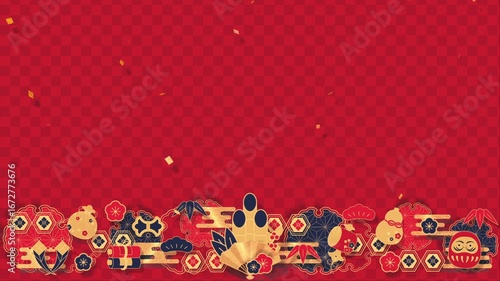 正月、新年に最適な和風イラスト動画、ループ