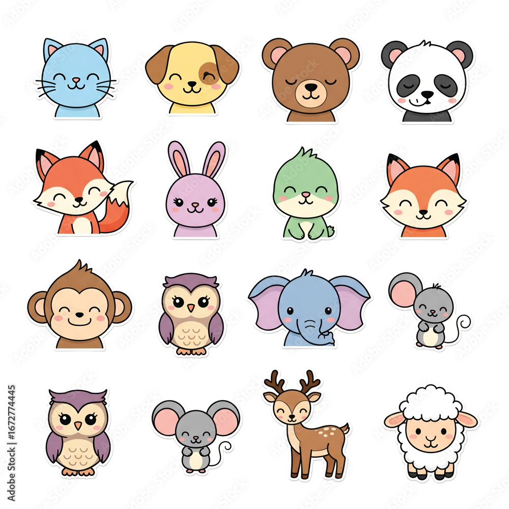 Fototapeta premium Cute Animal Sticker Pack 