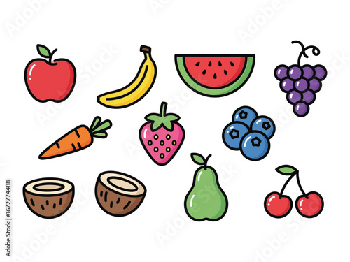 Diverse Fruit Medley: A vibrant illustration showcases a colorful assortment of fresh and healthy fruits. Perfect for conveying a sense of natural sweetness and a wholesome diet.