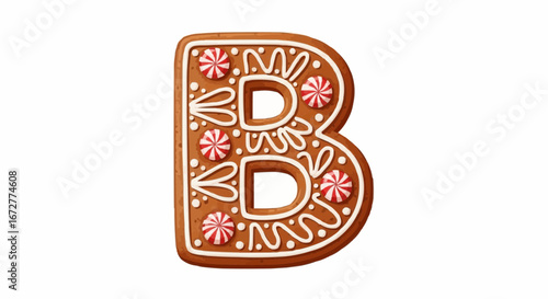 Alphabet letters in the christmas theme christmas vector gingerbread letter b christmas holiday cookie with icing and candy cane decoration for festive season treat